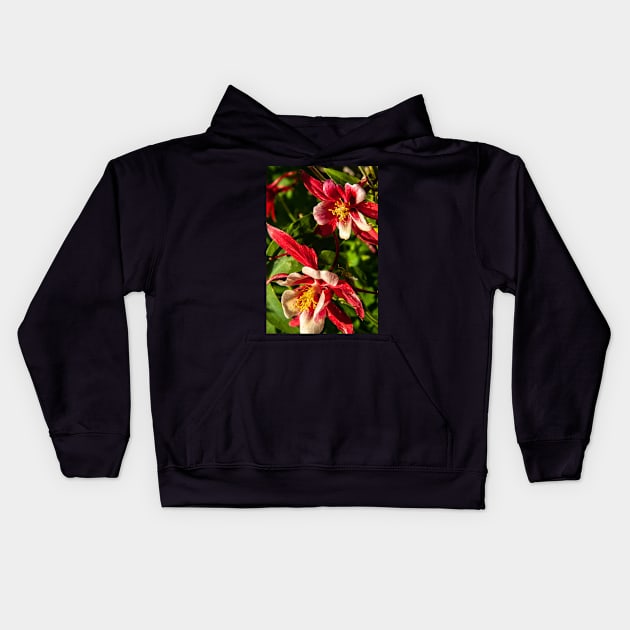 Red Columbine Kids Hoodie by Art Quilts by Rhonda